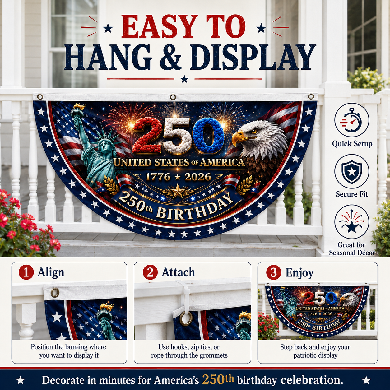 🎉4th July Flash 49% OFF ⭐ 250th Birthday Patriotic Porch Bunting