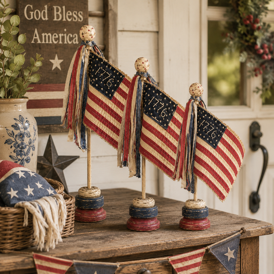 3 PCS Vintage Patriotic Mini Flag Table Decor Set