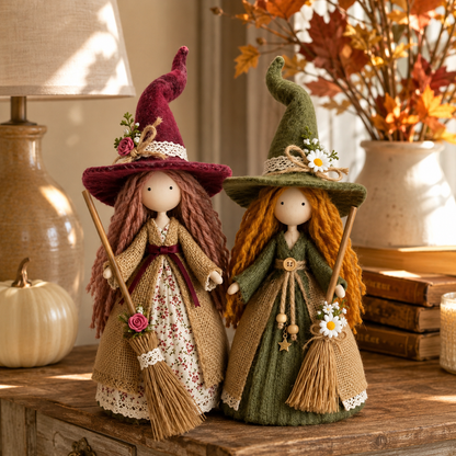 🍂🧙‍♀️ Whimsical Harvest Witch Doll Pair