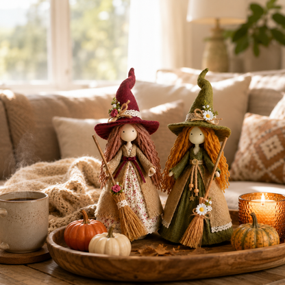 🍂🧙‍♀️ Whimsical Harvest Witch Doll Pair