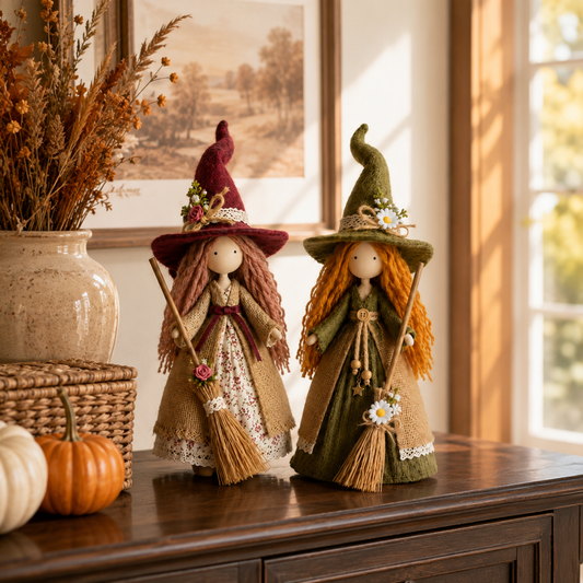 🍂🧙‍♀️ Whimsical Harvest Witch Doll Pair