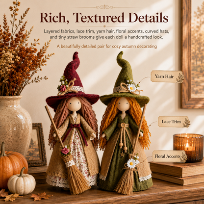 🍂🧙‍♀️ Whimsical Harvest Witch Doll Pair