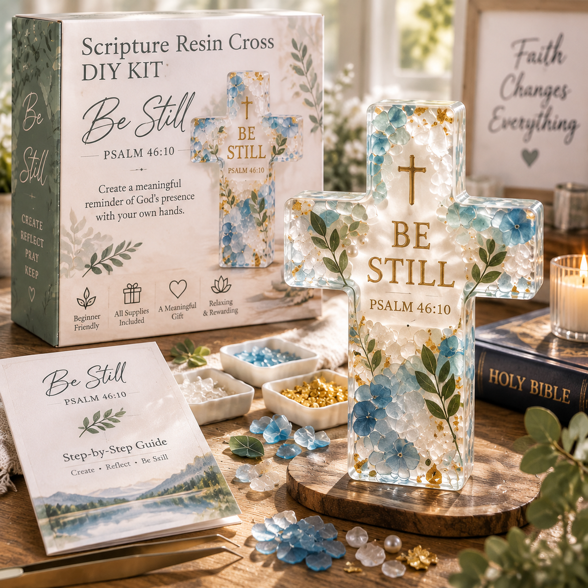 ✝️ Psalms of Comfort & Strength Resin Cross DIY Kit