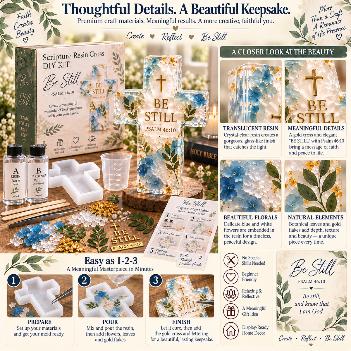 ✝️ Psalms of Comfort & Strength Resin Cross DIY Kit