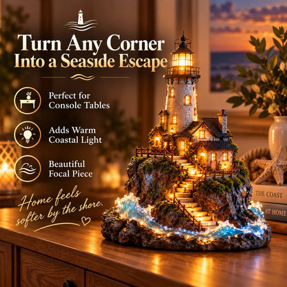 🗼 Illuminated Coastal Lighthouse Scene | Warm Seaside Tabletop Décor