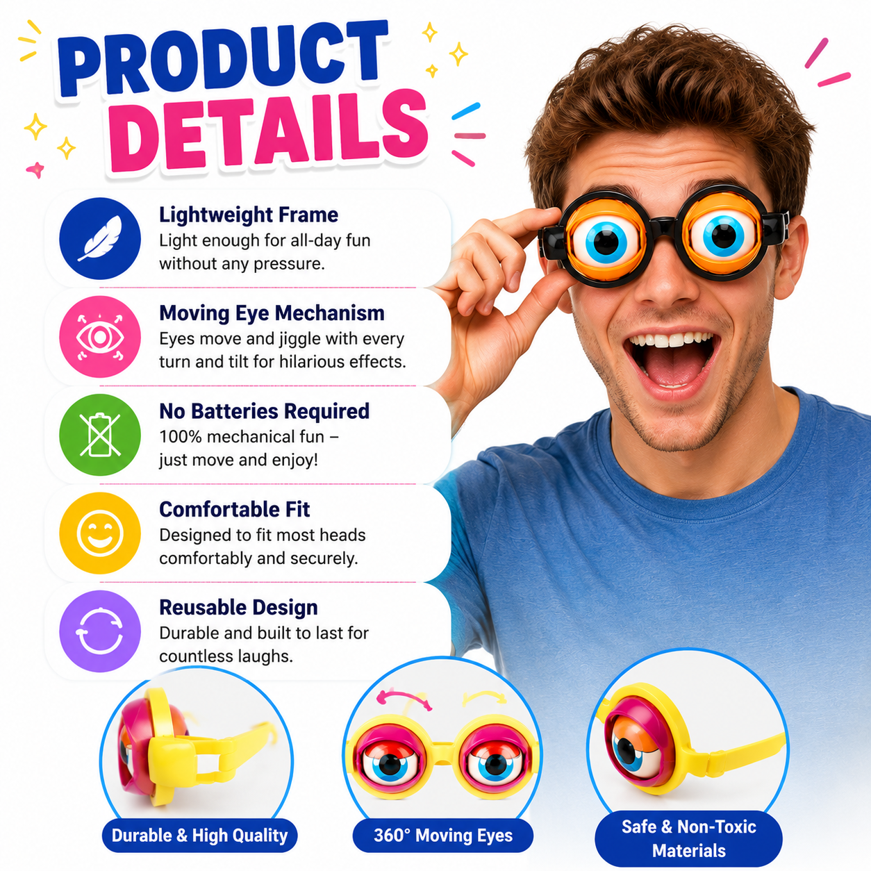🤪 Kinetic Crazy Eyes Glasses 👓✨ – Animated Moving Eyes 👀 for Instant Laughs 😂 & Party Fun-QR
