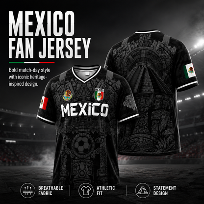 Mexico Virgen de Guadalupe Soccer Jersey for Men – White & Red Retro Football Shirt with Sugar Skull & Aztec Calendar Graphic