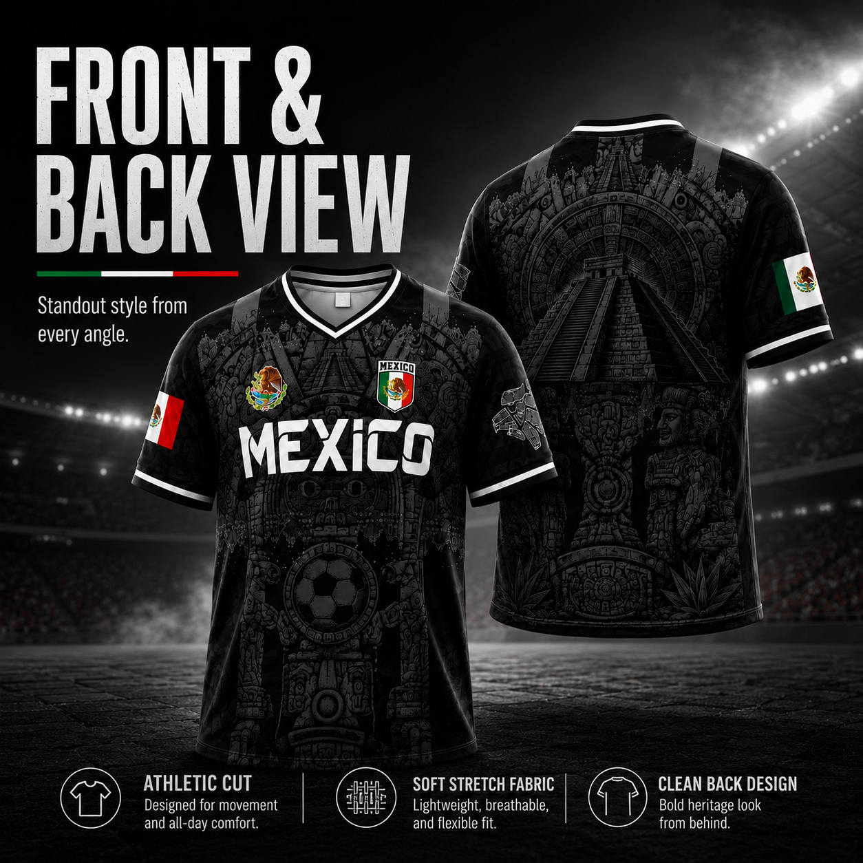 Mexico Virgen de Guadalupe Soccer Jersey for Men – White & Red Retro Football Shirt with Sugar Skull & Aztec Calendar Graphic
