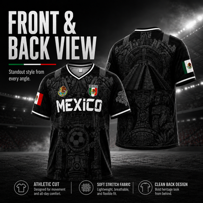 Mexico Virgen de Guadalupe Soccer Jersey for Men – White & Red Retro Football Shirt with Sugar Skull & Aztec Calendar Graphic