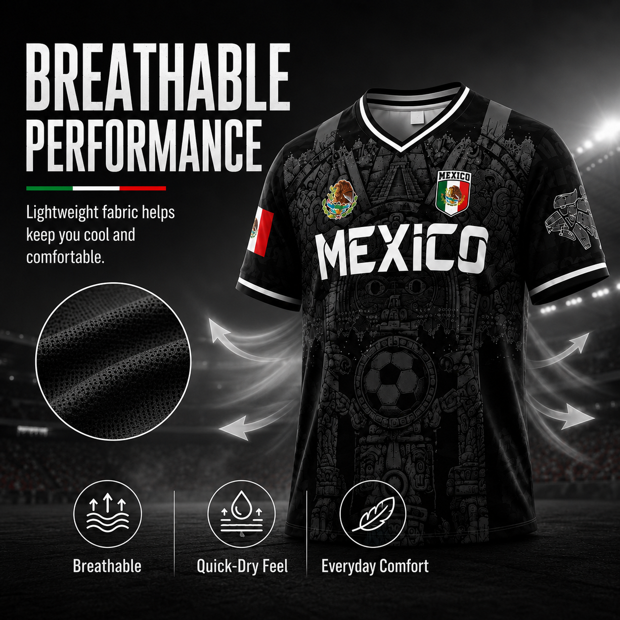 Mexico Virgen de Guadalupe Soccer Jersey for Men – White & Red Retro Football Shirt with Sugar Skull & Aztec Calendar Graphic