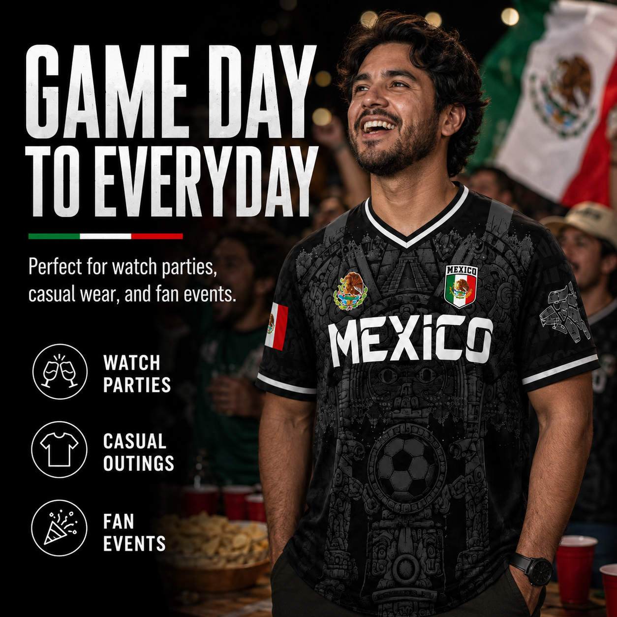 Mexico Virgen de Guadalupe Soccer Jersey for Men – White & Red Retro Football Shirt with Sugar Skull & Aztec Calendar Graphic