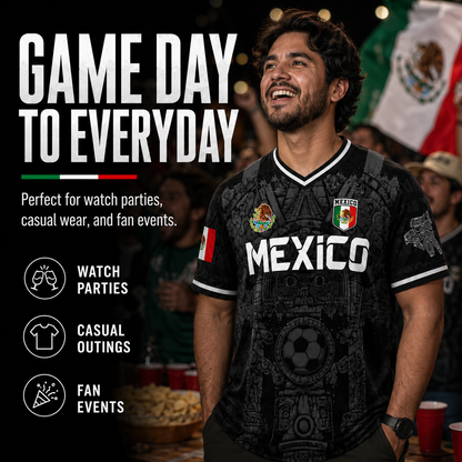 Mexico Virgen de Guadalupe Soccer Jersey for Men – White & Red Retro Football Shirt with Sugar Skull & Aztec Calendar Graphic