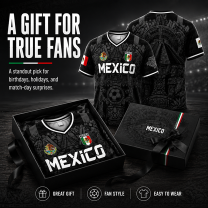 Mexico Virgen de Guadalupe Soccer Jersey for Men – White & Red Retro Football Shirt with Sugar Skull & Aztec Calendar Graphic