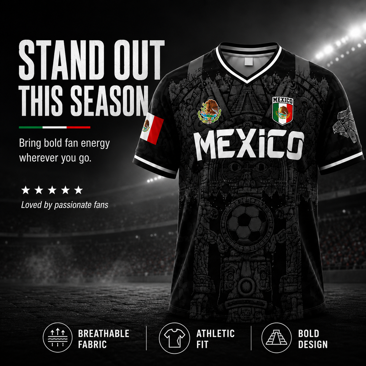 Mexico Virgen de Guadalupe Soccer Jersey for Men – White & Red Retro Football Shirt with Sugar Skull & Aztec Calendar Graphic
