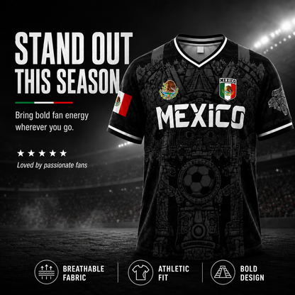 Mexico Virgen de Guadalupe Soccer Jersey for Men – White & Red Retro Football Shirt with Sugar Skull & Aztec Calendar Graphic