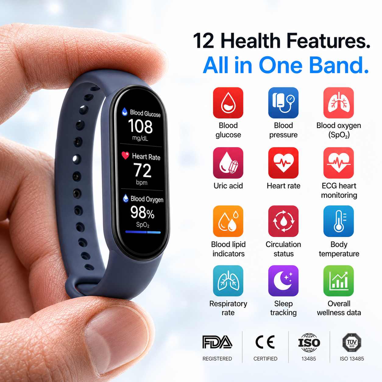 🔥80% OFF Launch Offer 🏆 2026 M9 Non-Invasive Smart Band 📈12 health reports - No-Prick