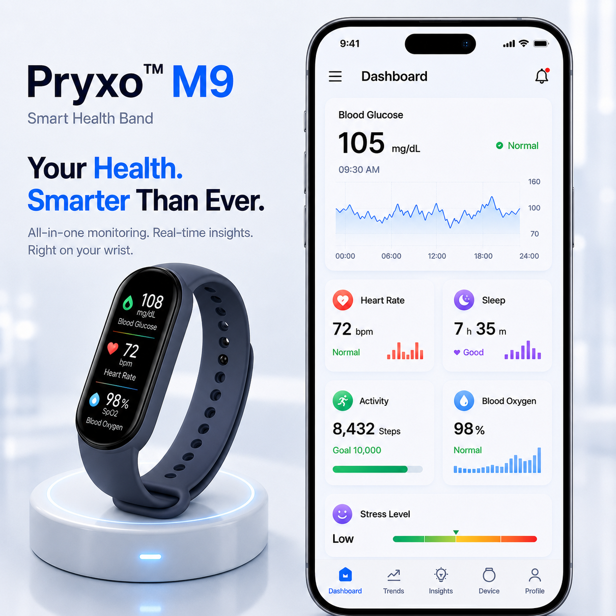 🔥80% OFF Launch Offer 🏆 2026 M9 Non-Invasive Smart Band 📈12 health reports - No-Prick