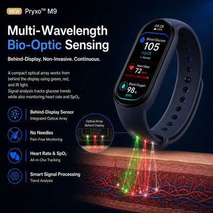 🔥80% OFF Launch Offer 🏆 2026 M9 Non-Invasive Smart Band 📈12 health reports - No-Prick