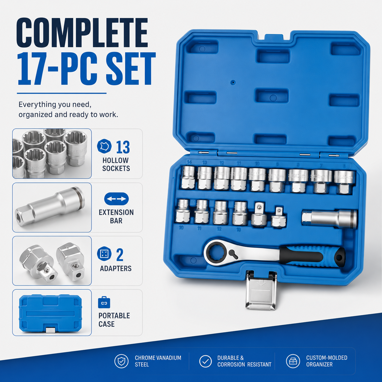 🔥Bestseller｜17-Piece Pass Through Socket Set, Metric 10–24mm