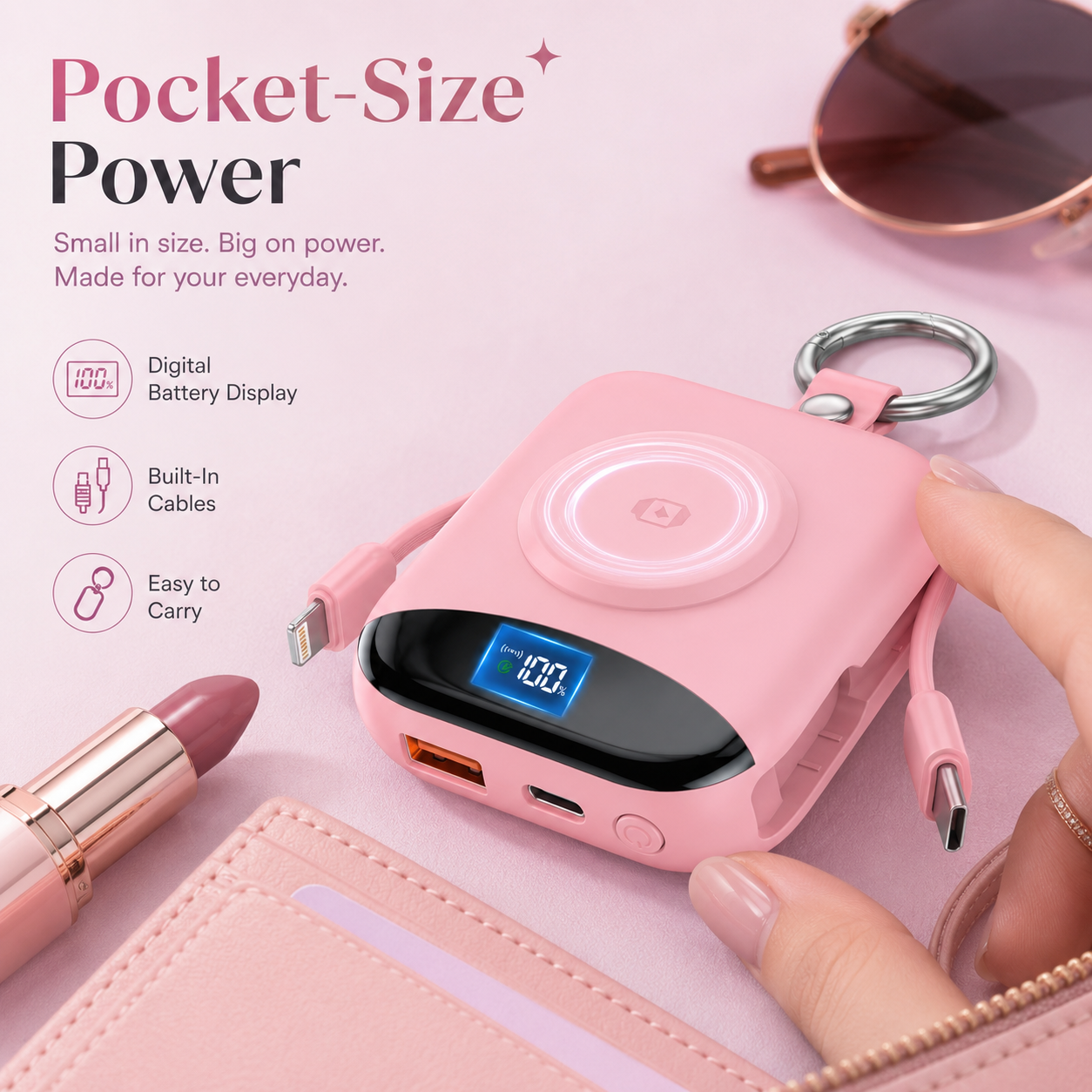 🔥 Hot Sale | 5000mAh Portable Charger Power Bank with Built-in Cables Travel Keychain Battery Pack