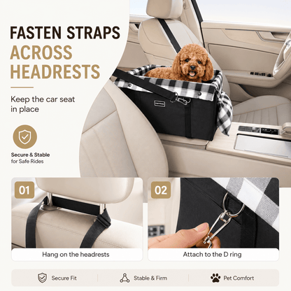 Foldable Center Console Dog Car Seat with Safety Leash & Anti-Slip Base Fursera