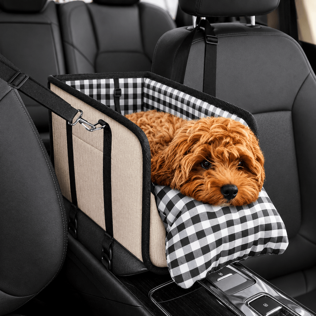 Foldable Center Console Dog Car Seat with Safety Leash & Anti-Slip Base Fursera