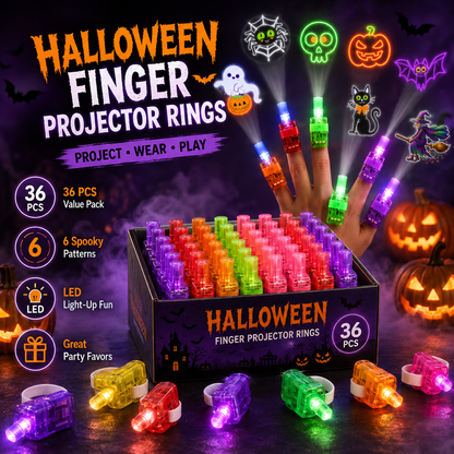 Halloween Finger Projector Rings – 36 PCS LED Light-Up Party Favors | Family Fun, Friend Gatherings & Trick-or-Treat