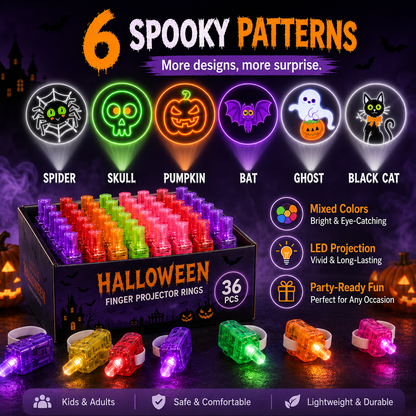 Halloween Finger Projector Rings – 36 PCS LED Light-Up Party Favors | Family Fun, Friend Gatherings & Trick-or-Treat