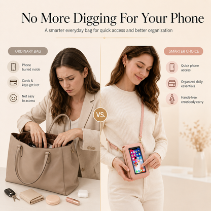 📱Clear-Window Crossbody – Touch through, card slots & dual zipper, cute for school.