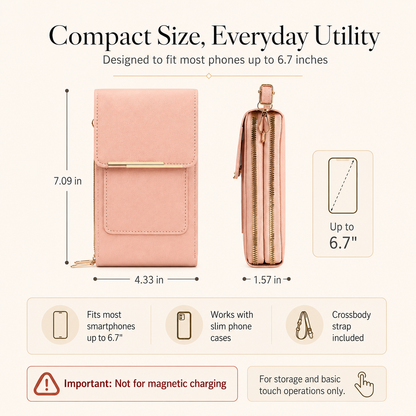 📱Clear-Window Crossbody – Touch through, card slots & dual zipper, cute for school.
