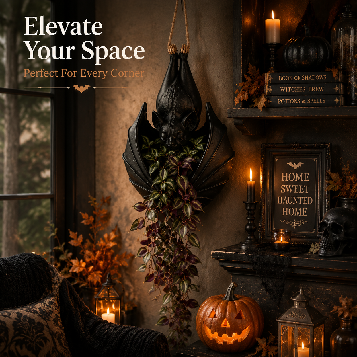 🦇 Hanging Bat Planter — Gothic Botanical Wall Decor