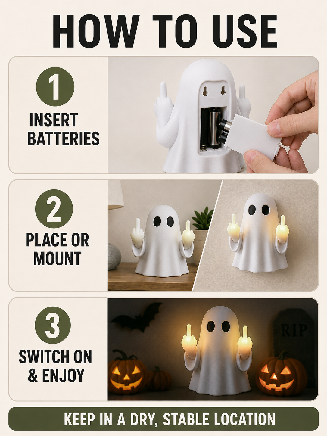 👻 Halloween Ghost Middle Finger Glow Night Light