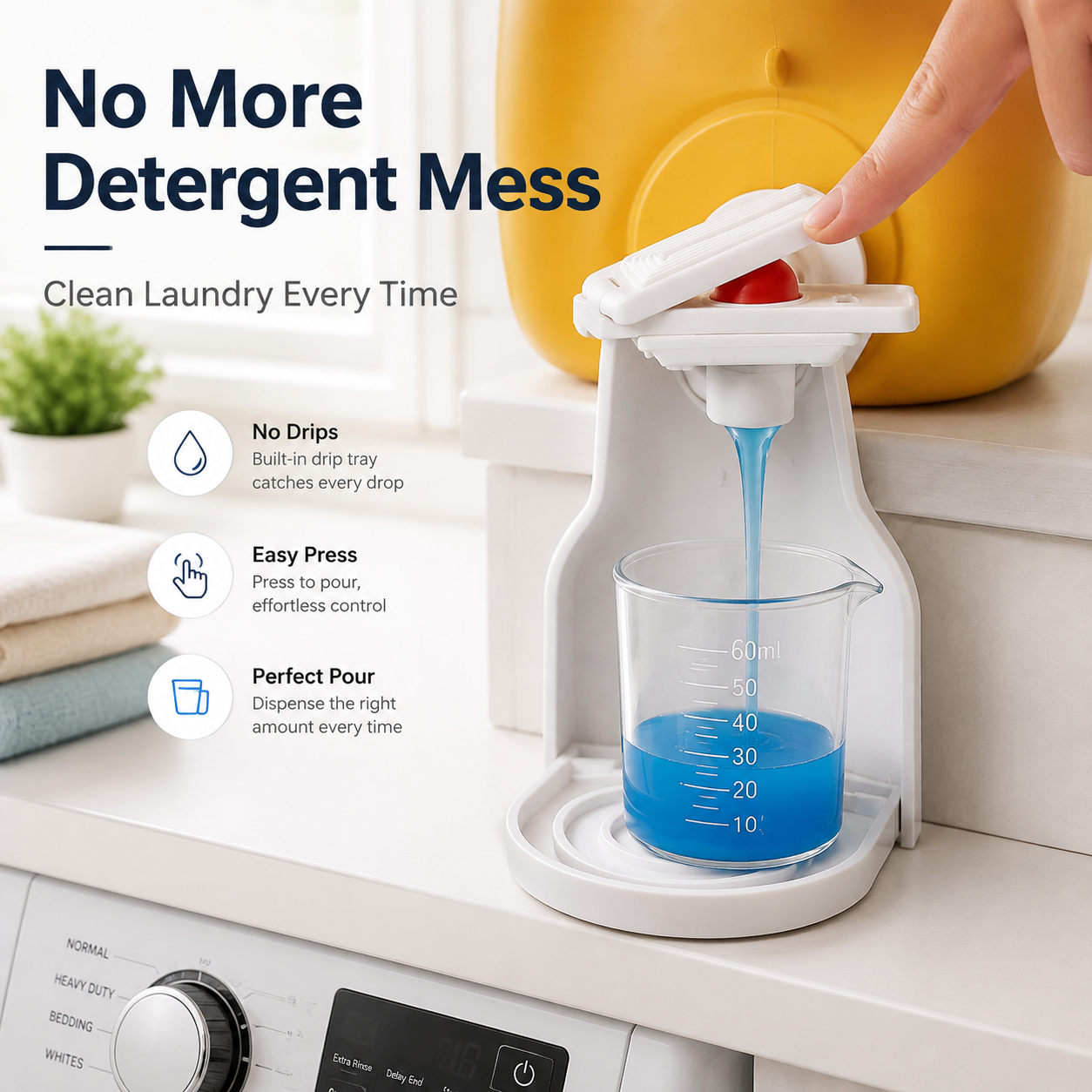 🧺 No-Lift Laundry Detergent Holder – Easy Measuring Cup Stand for Cleaner & Mess-Free Dispensing