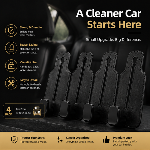 🚗 4-Pack Car Seat Back Hooks – Premium Bag Holder Organizer for Purses, Groceries & Jackets