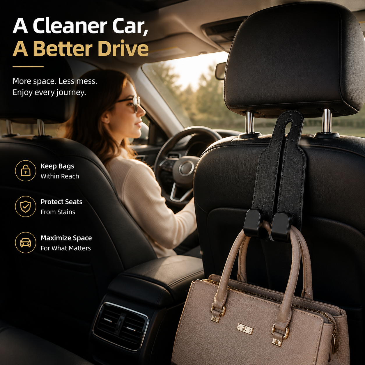 🚗 4-Pack Car Seat Back Hooks – Premium Bag Holder Organizer for Purses, Groceries & Jackets