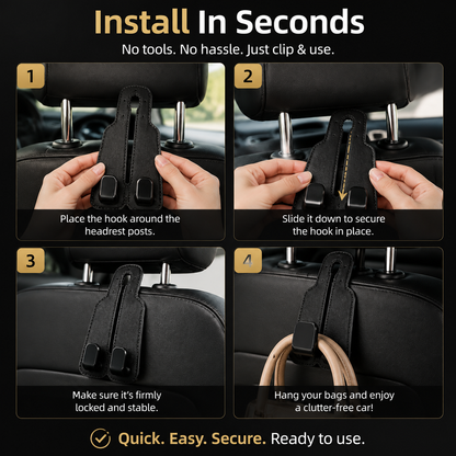 🚗 4-Pack Car Seat Back Hooks – Premium Bag Holder Organizer for Purses, Groceries & Jackets