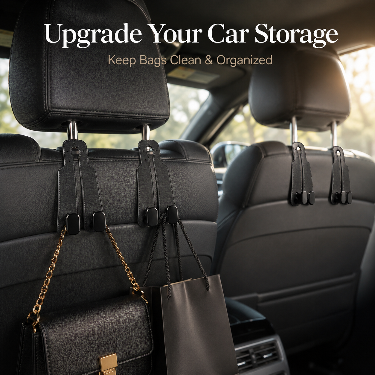 🚗 4-Pack Car Seat Back Hooks – Premium Bag Holder Organizer for Purses, Groceries & Jackets