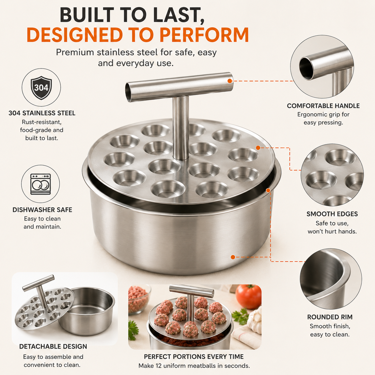 🍝 Stainless Steel Meatball Maker Spoon – Make Perfect Homemade Meatballs Faster