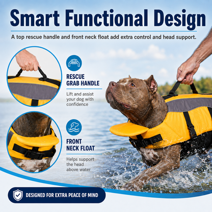 🐕‍🦺 Premium Dog Life Jacket – Maximum Buoyancy, High-Vis Reflective Trim & Top Rescue Grab Handle (XS–XL)
