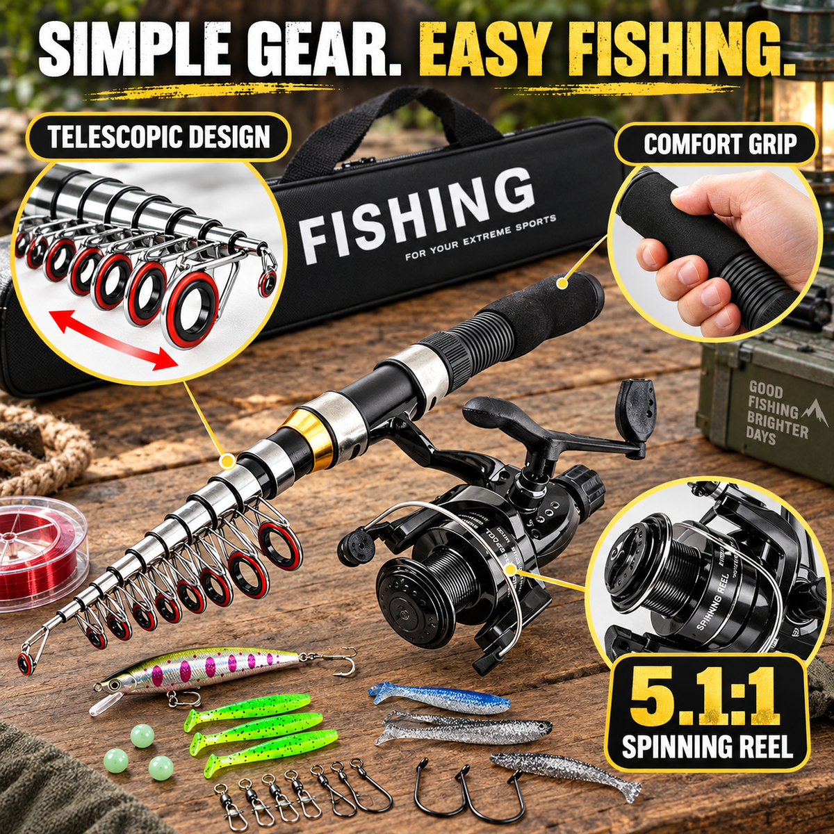 🎣 50% OFF✨🐟 Complete Travel Fishing Gear Set‑Telescopic Fiberglass Rod with Storage Bag 🎒