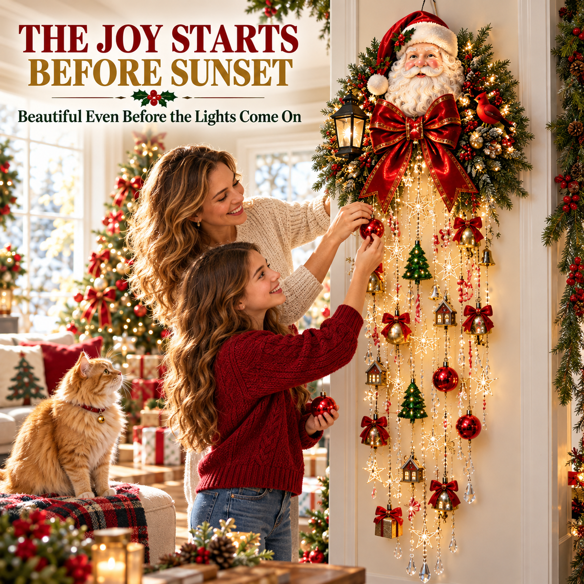 🎅✨ Christmas Magic Cascading Santa Wall Light – A Show-Stopping Holiday Display for Your Home 🎄🏠