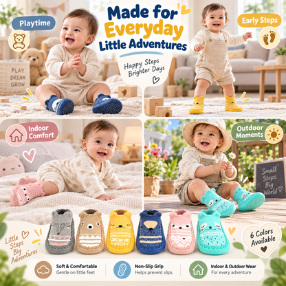 ✨Cute Cartoon Baby Walker Socks – Non-Slip Adhesive Boat Socks for Spring & Fall