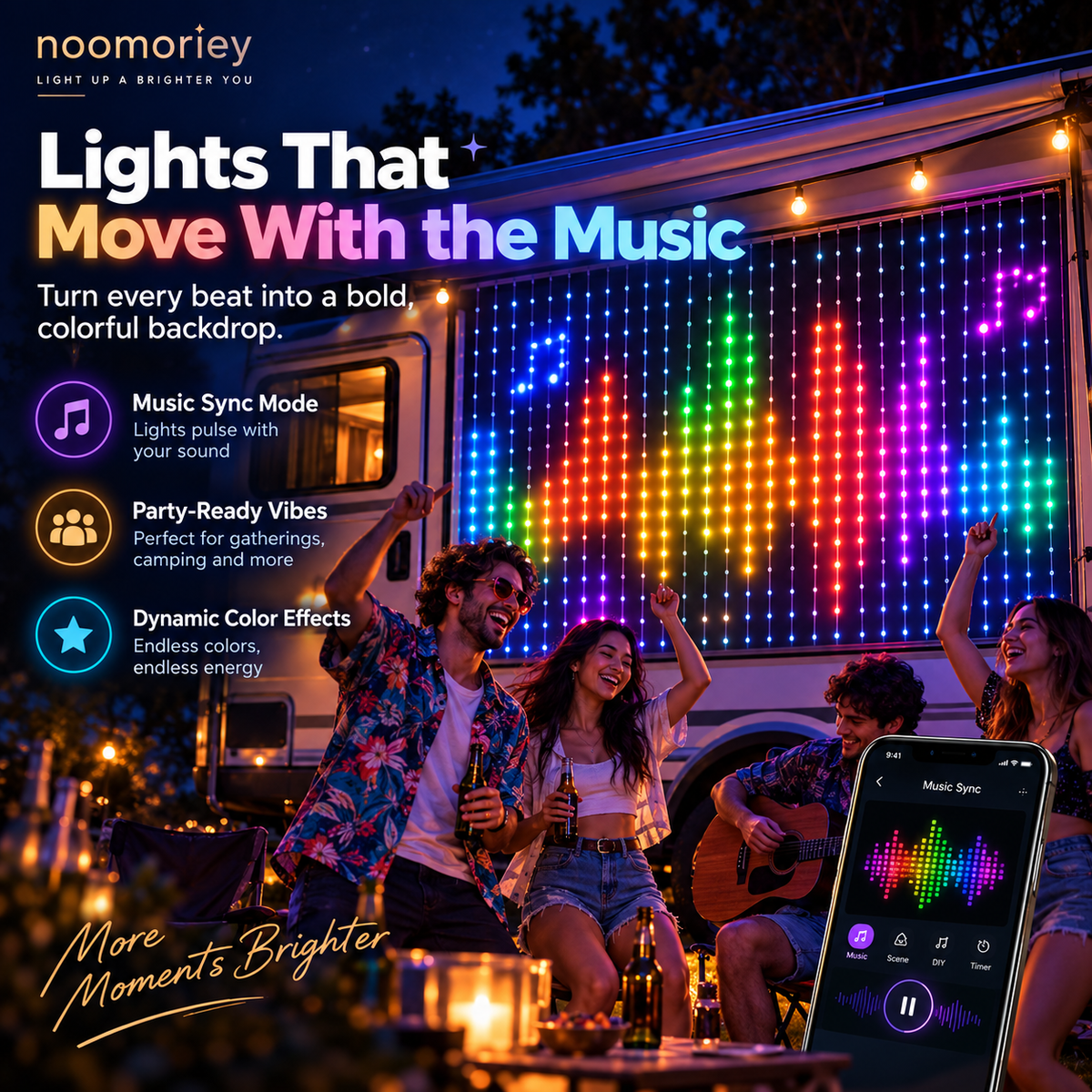 Christmas Smart Curtain Lights – App-Controlled RGB Holiday String Lights