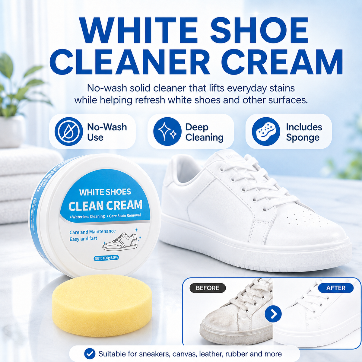🧽 Multi-Purpose No-Wash Cleaner Cream | Stain-Removing Solid for Sneakers, Leather & Car Interiors