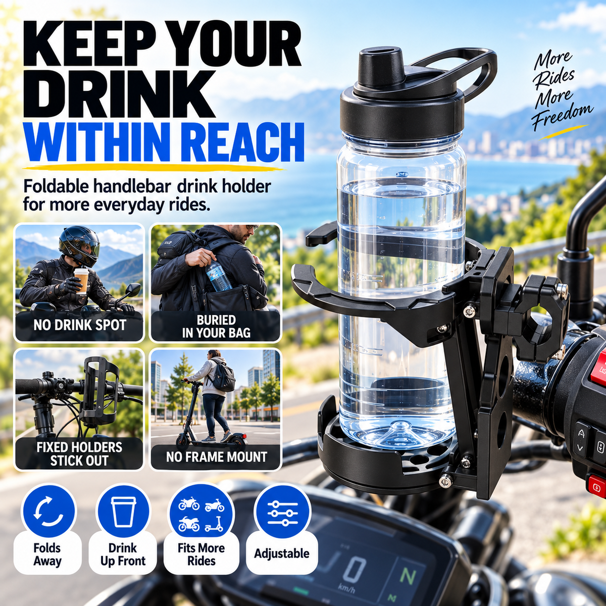 🔥Hot Sale-50%OFF🥤🔄 Foldable & Adjustable Handlebar Drink Holder