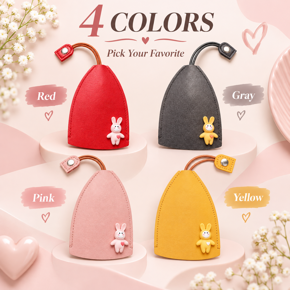 Cute Cartoon Pull-Out Leather Car Key Pouch & Organizer 🐰✨