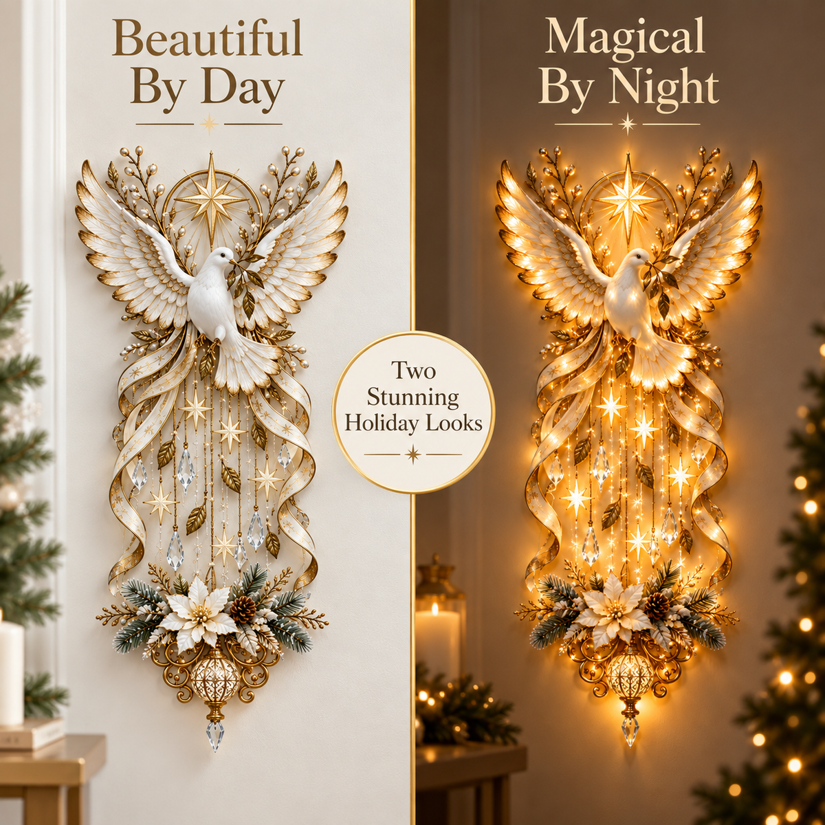 🔥Hot Sale 49% OFF✨ Celestial Dove Blessing Wall Light — Bring Peace, Hope & Christmas Joy Home 🕊️🎄