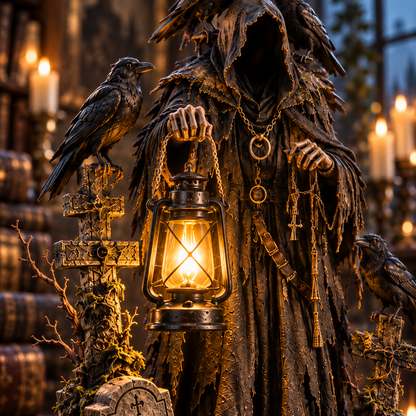 🐦‍⬛ Keeper of the Last Light™ | Lighted Raven Guardian Gothic Statue