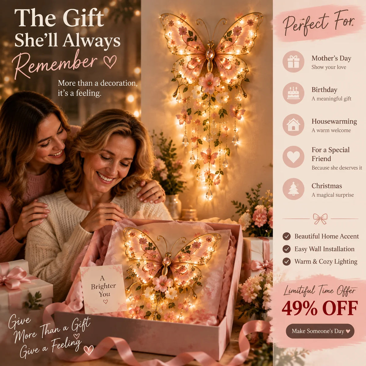 🦋 Butterfly Garden Glow™ – Romantic Floral Wall Light with Warm Ambient Illumination & Crystal Accents