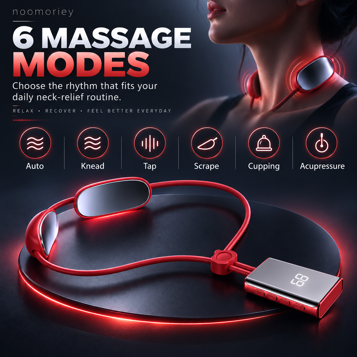 🔥 Mini Heated Neck Massager Necklace – 4 Modes, 9 Intensity Levels & Dual-Pulse Relaxation